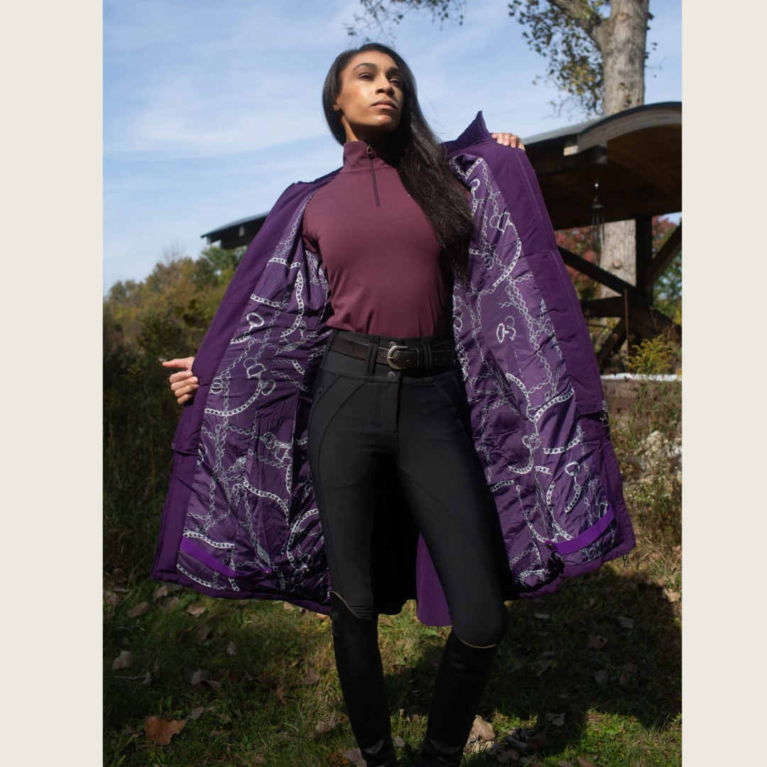Deep Purple Duck Down Riding Coat with velvet collar