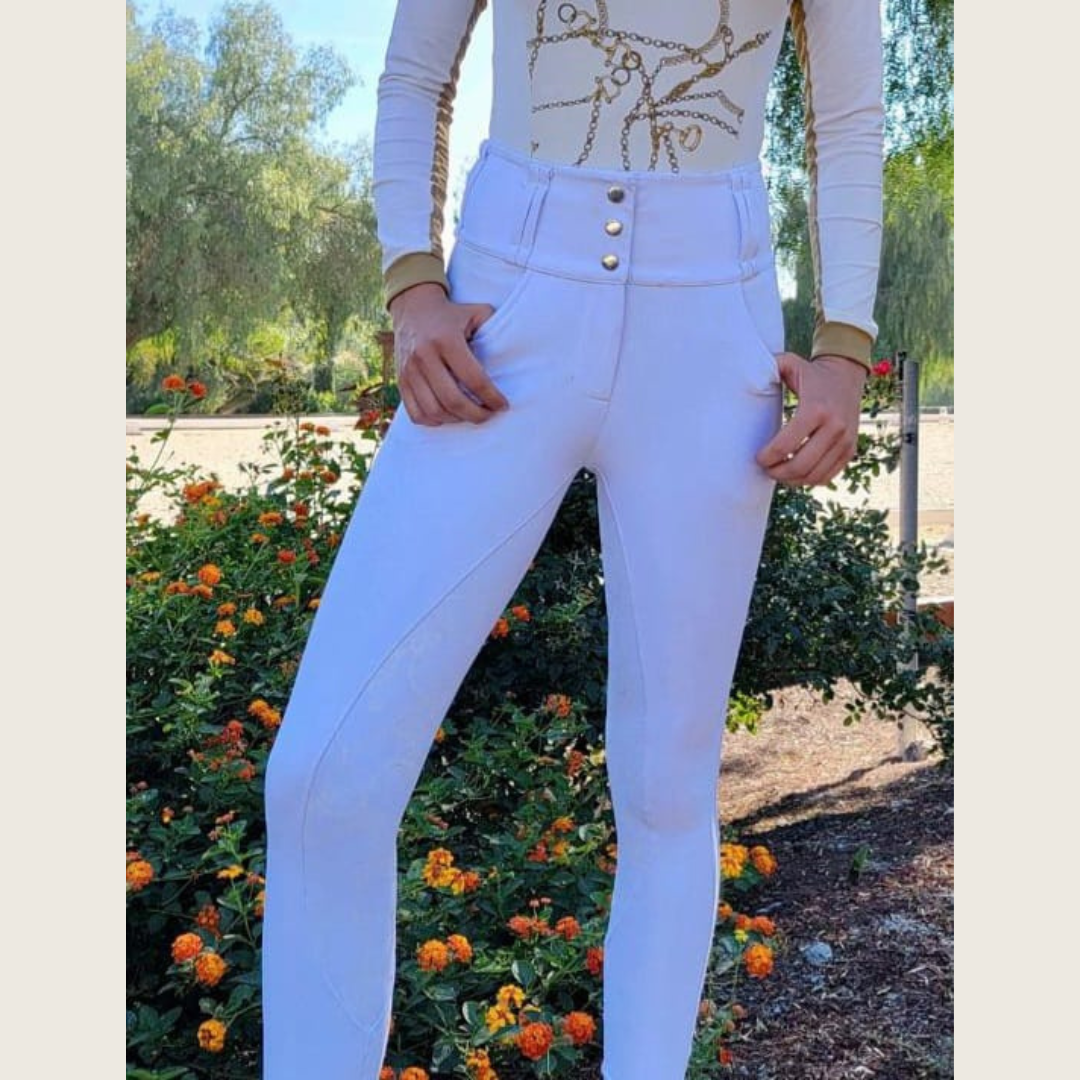 White Silicone grip Show breeches with Belt Loops Dressage Queen Dream