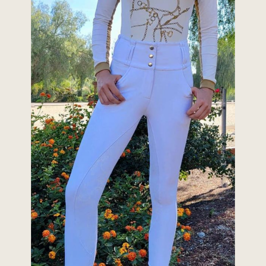 White Silicone grip Show breeches with Belt Loops