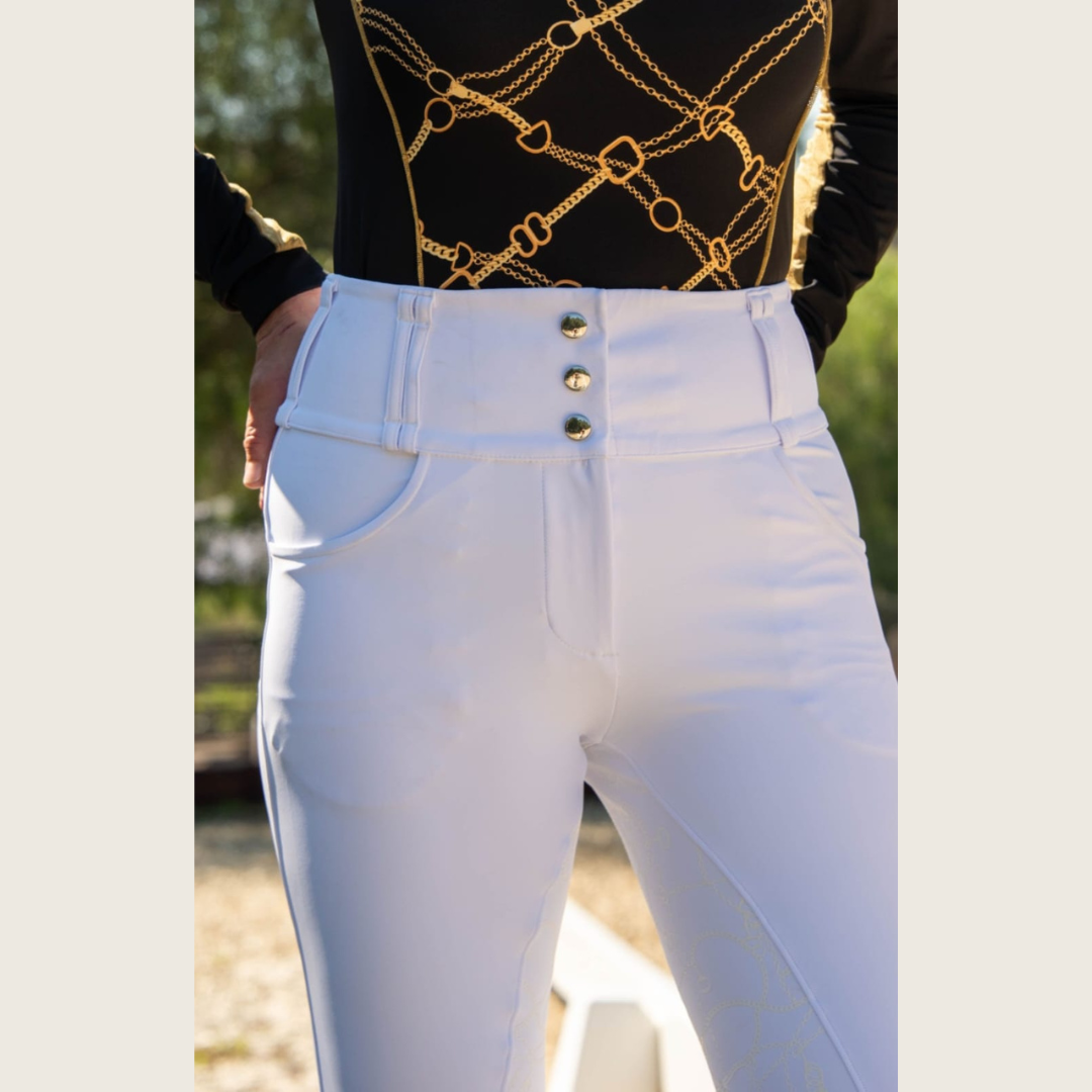 White Silicone grip Show breeches with Belt Loops