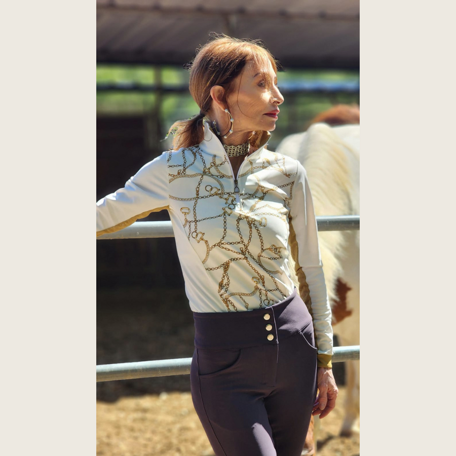 White Print Riding Shirt