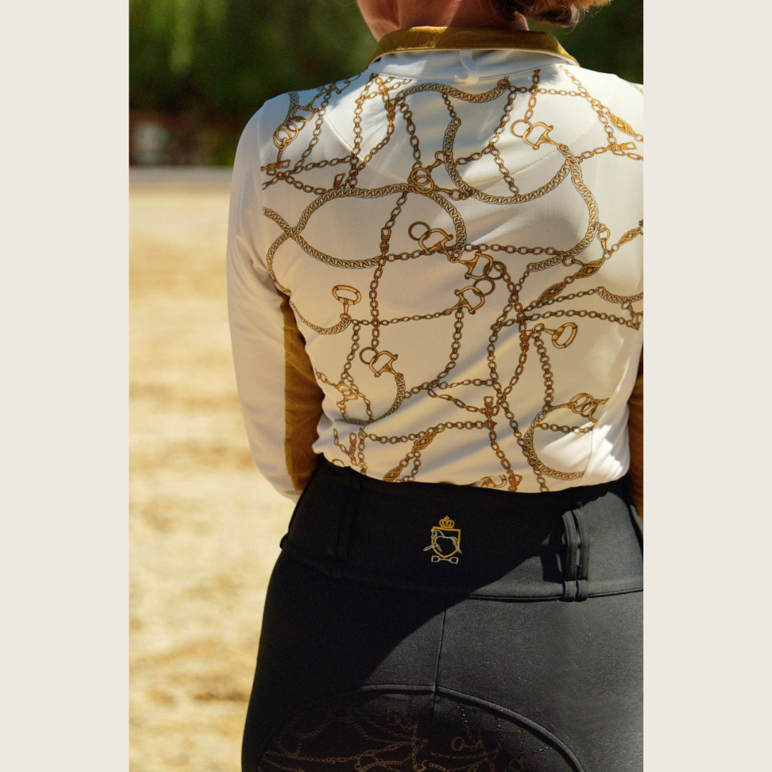 Trendy Riding Lesson Shirts White Ivory Patterned Equestrian Riding Shirt – Dressage Queen Dream