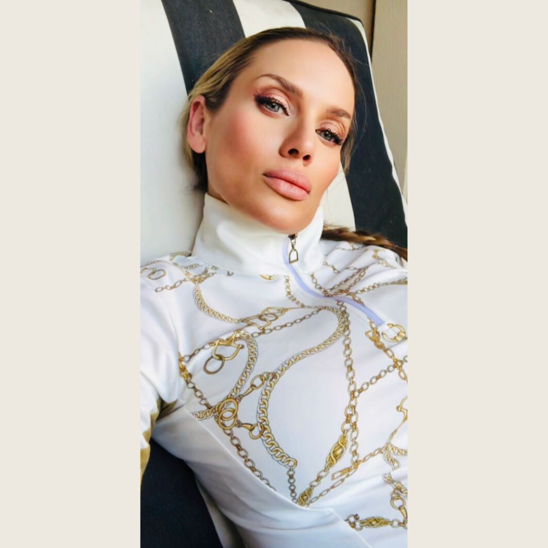 White Ivory Patterned Equestrian Riding Shirt – Dressage Queen Dream